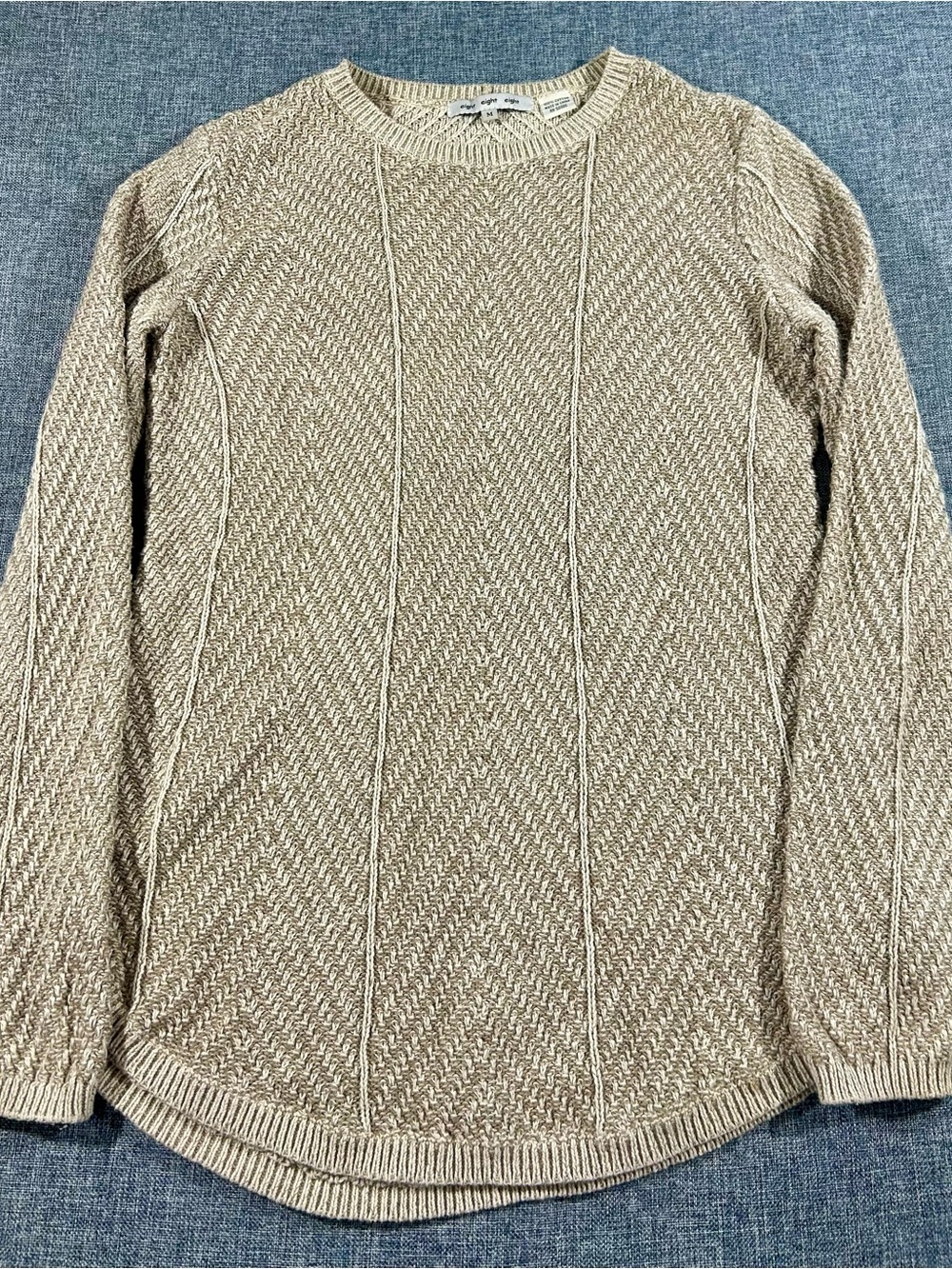 eight eight eight Beige Herringbone Cotton 
Knit Crewneck Sweater